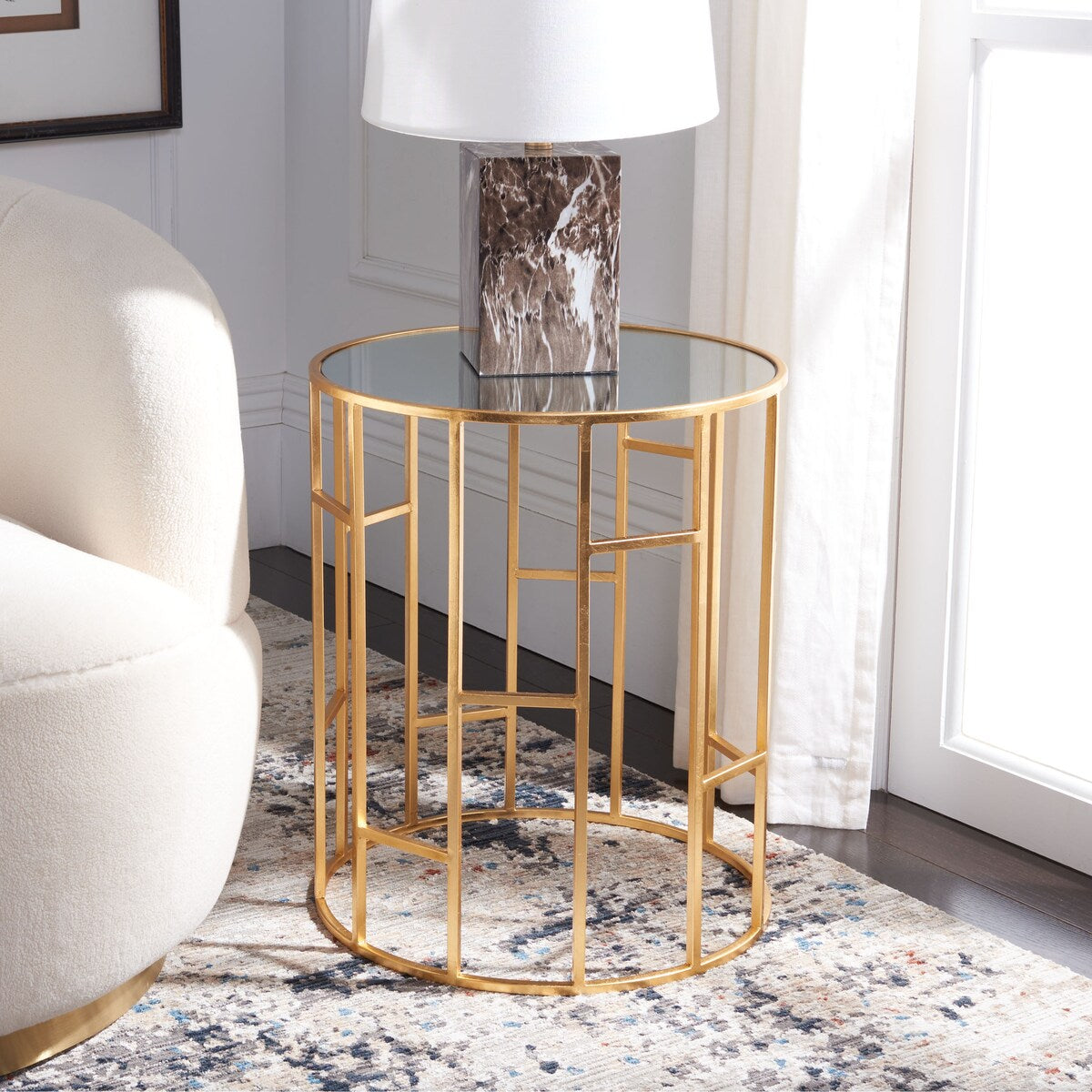 SAFAVIEH Treasures Jeannine Gold/ Mirror Top Accent Table - 17.5" x 17.5" x 21" - 18Wx18Dx21H