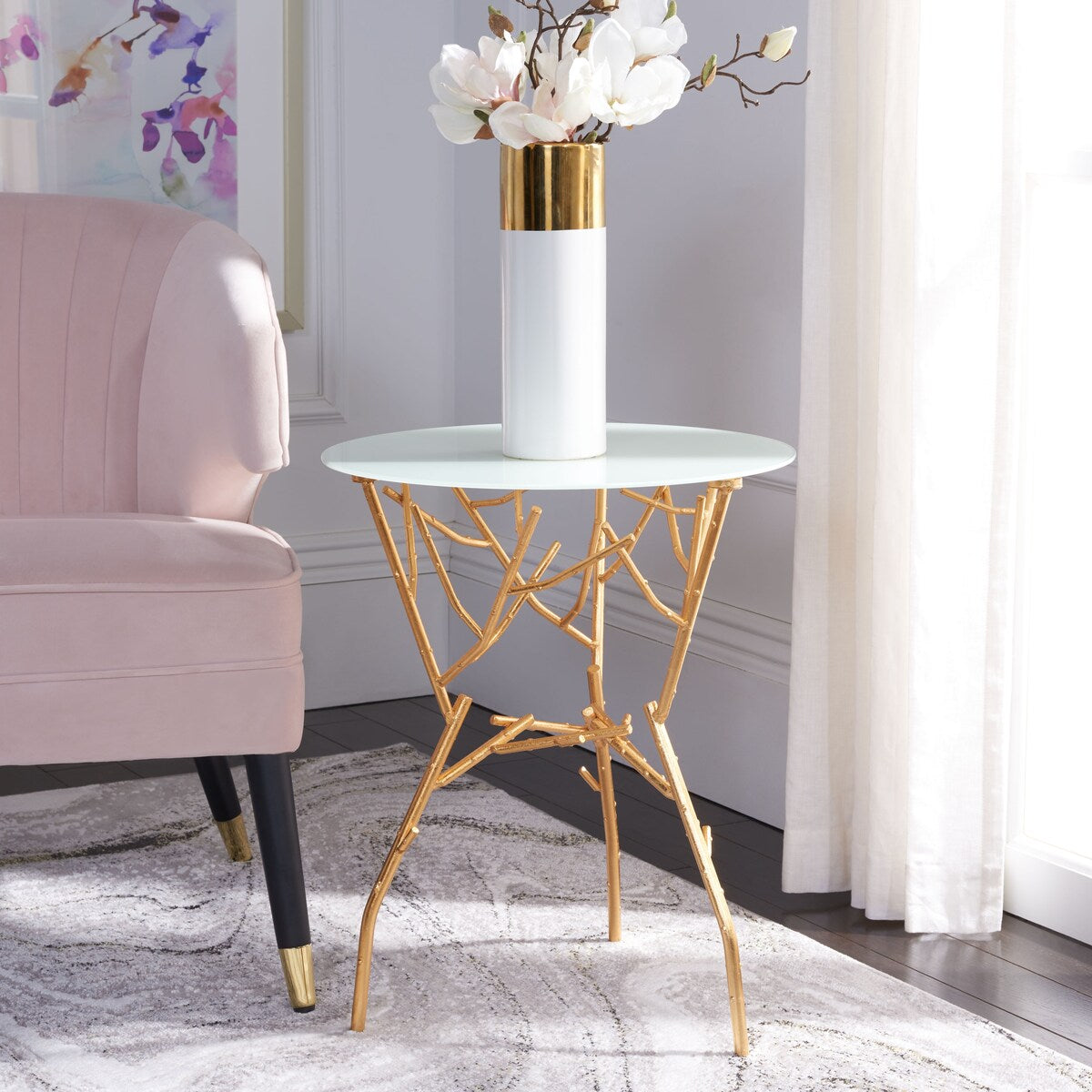 SAFAVIEH Treasures Lawanda Gold/ Blue-White Top Accent Table - 18" W x 18" L x 22.5" H - 18Wx18Dx23H