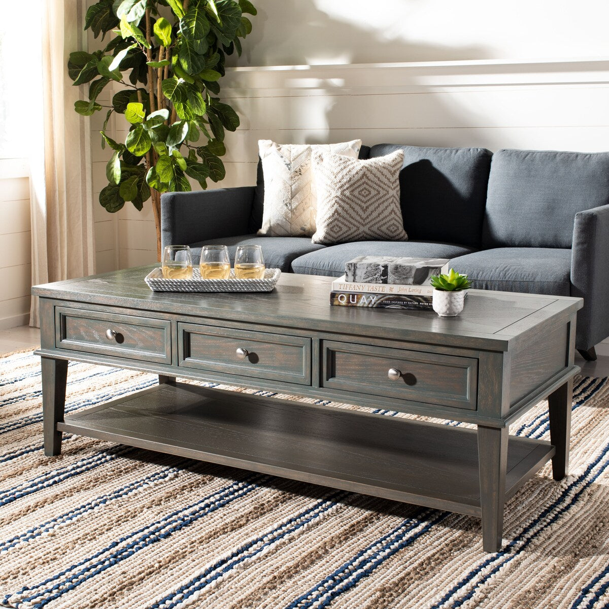 SAFAVIEH Tressie Sepia Traditional Rectangle Coffee Table - 54" x 23.6" x 19.3" - 54Wx24Dx19H