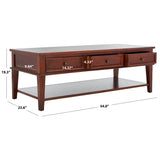 SAFAVIEH Tressie Sepia Traditional Rectangle Coffee Table - 54" x 23.6" x 19.3" - 54Wx24Dx19H