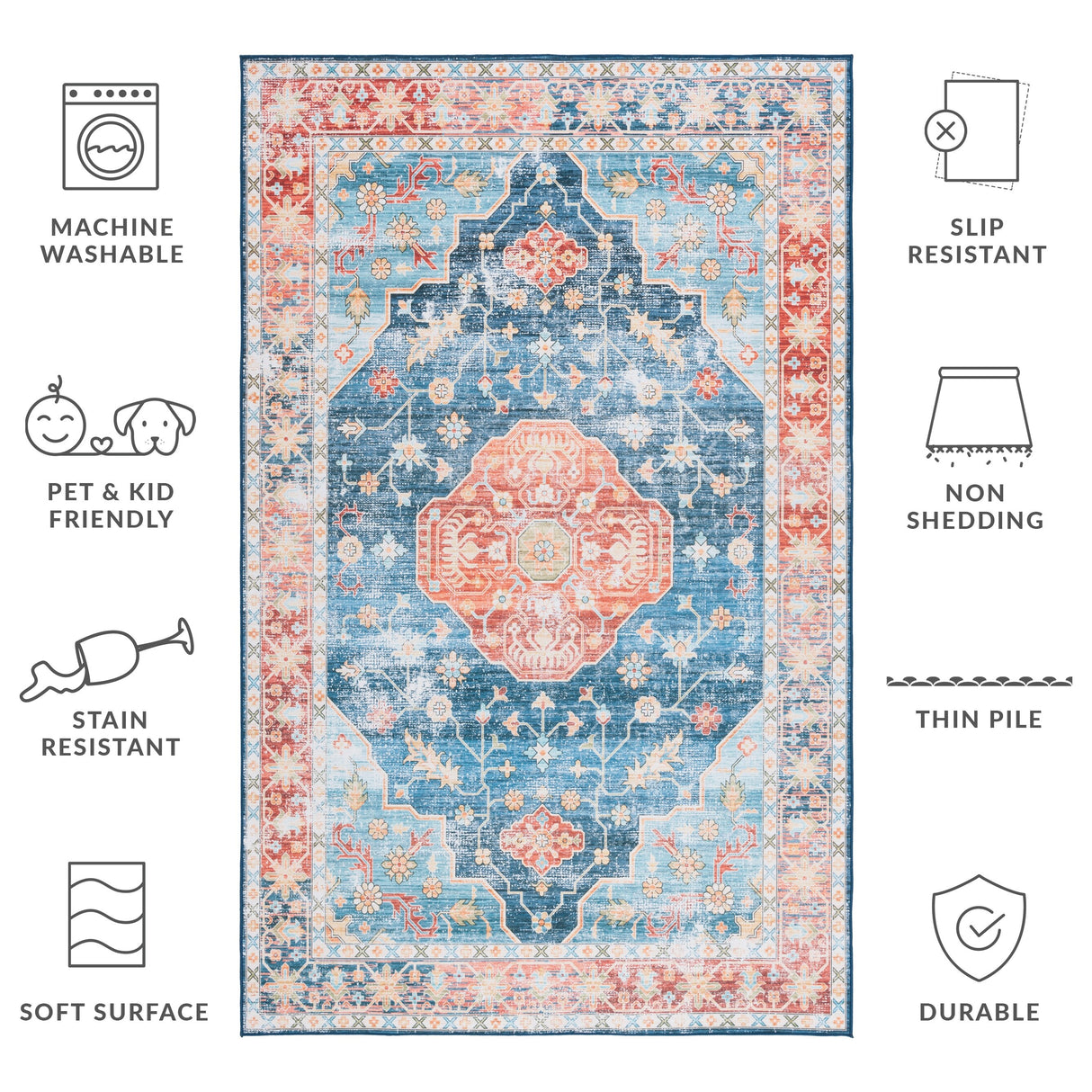 SAFAVIEH Tucson Hlin Transitional Machine Washable Rug