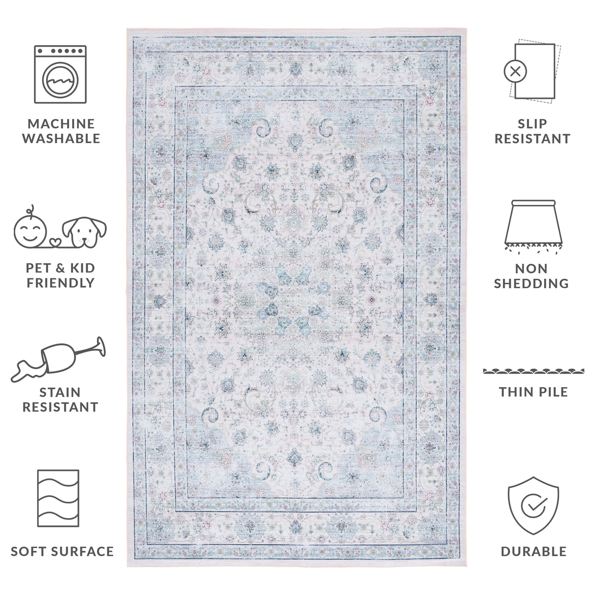 SAFAVIEH Tucson Machine Washable Slip Resistant Abigail Oriental Rug