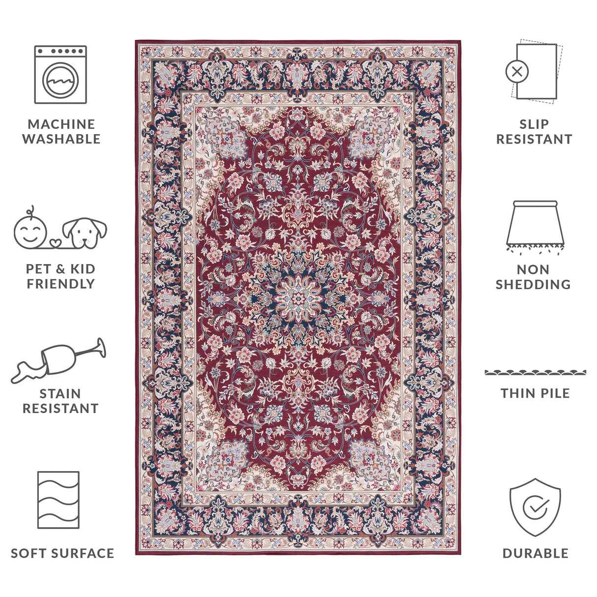 SAFAVIEH Tucson Machine Washable Slip Resistant Aline Traditional Rug