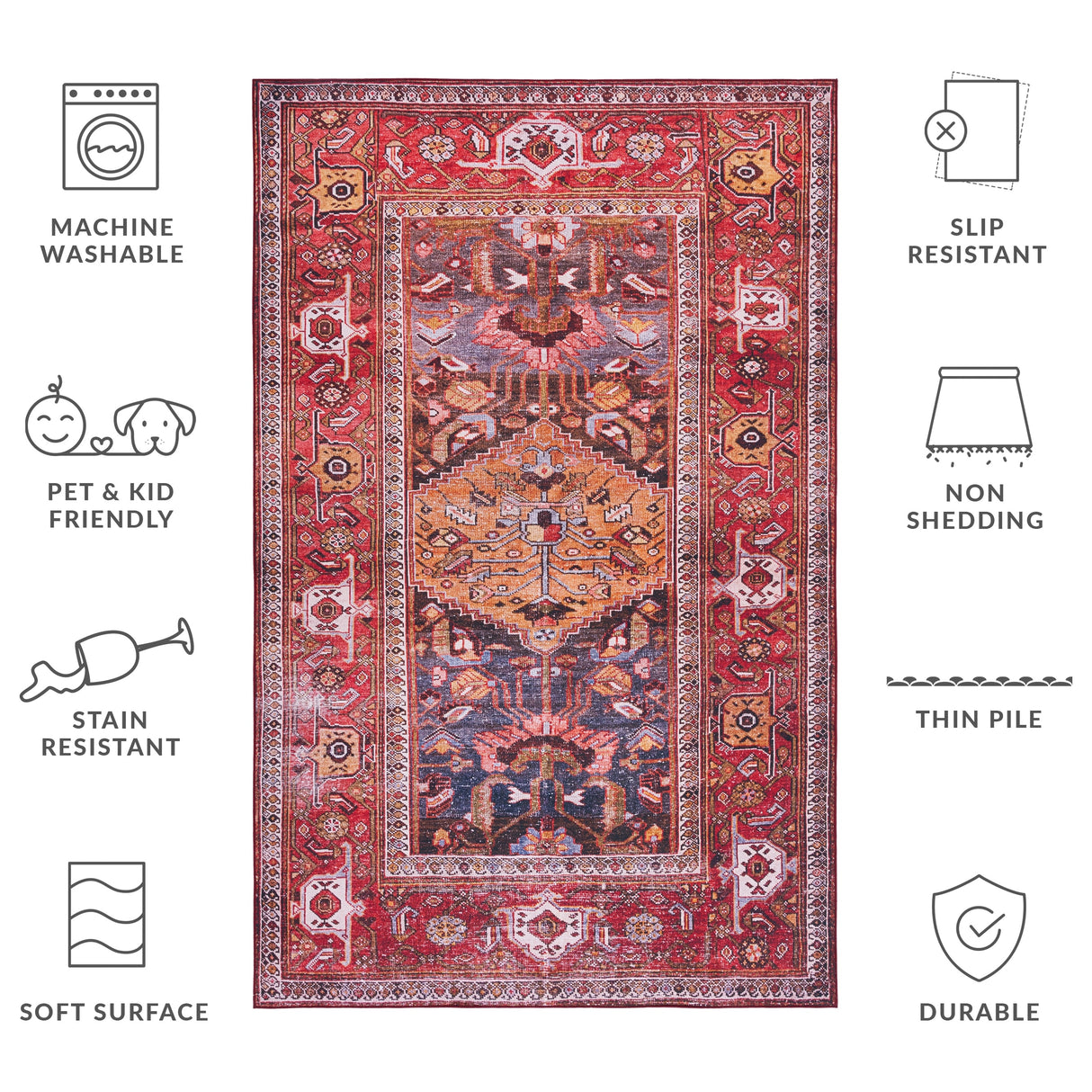 SAFAVIEH Tucson Machine Washable Slip Resistant Armenuhi Traditional Rug