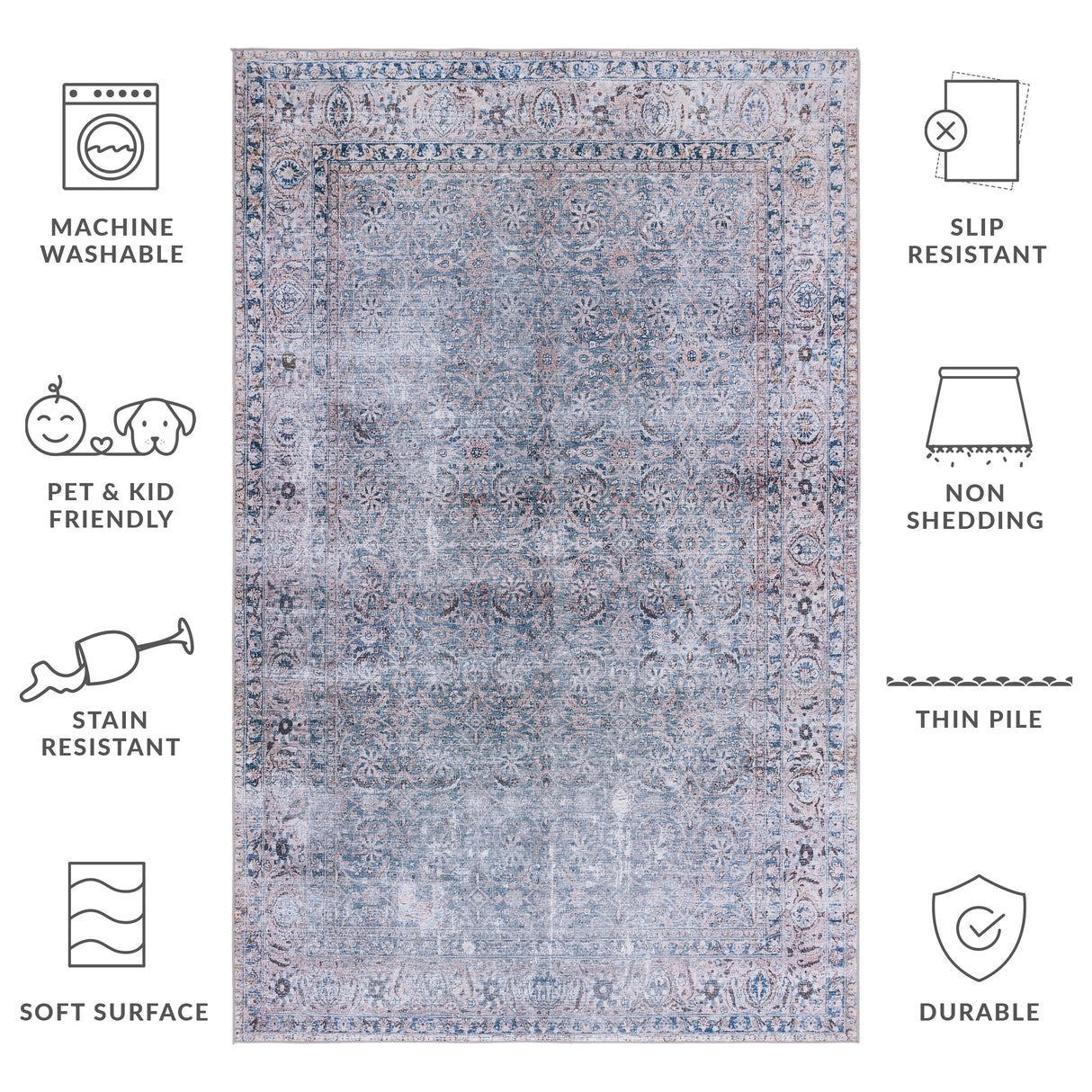 SAFAVIEH Tucson Machine Washable Slip Resistant Daisey Traditional Rug