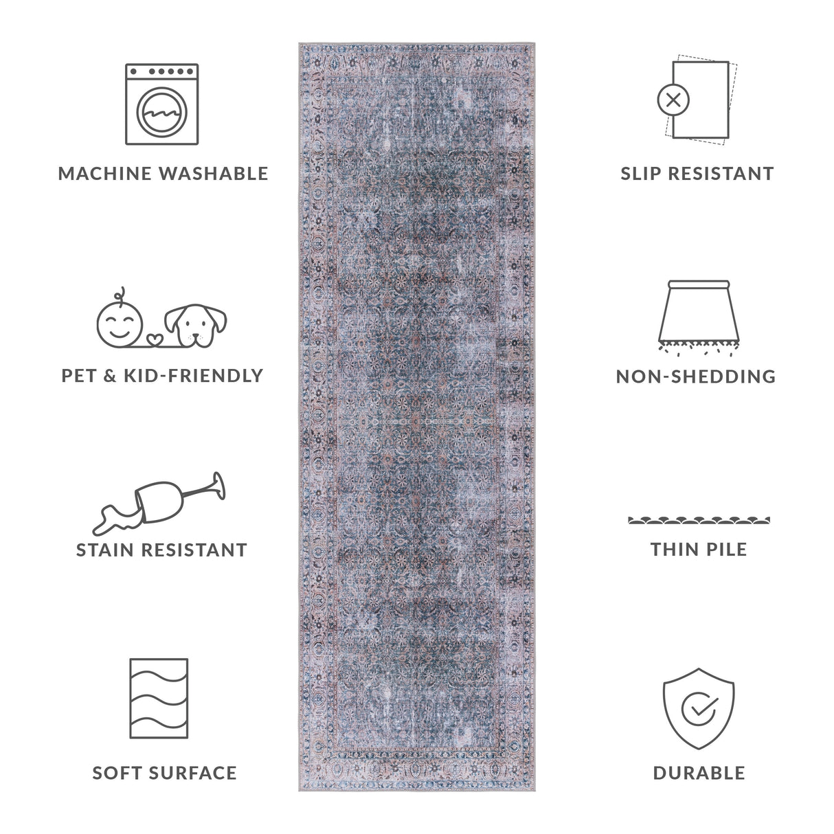 SAFAVIEH Tucson Machine Washable Slip Resistant Daisey Traditional Rug