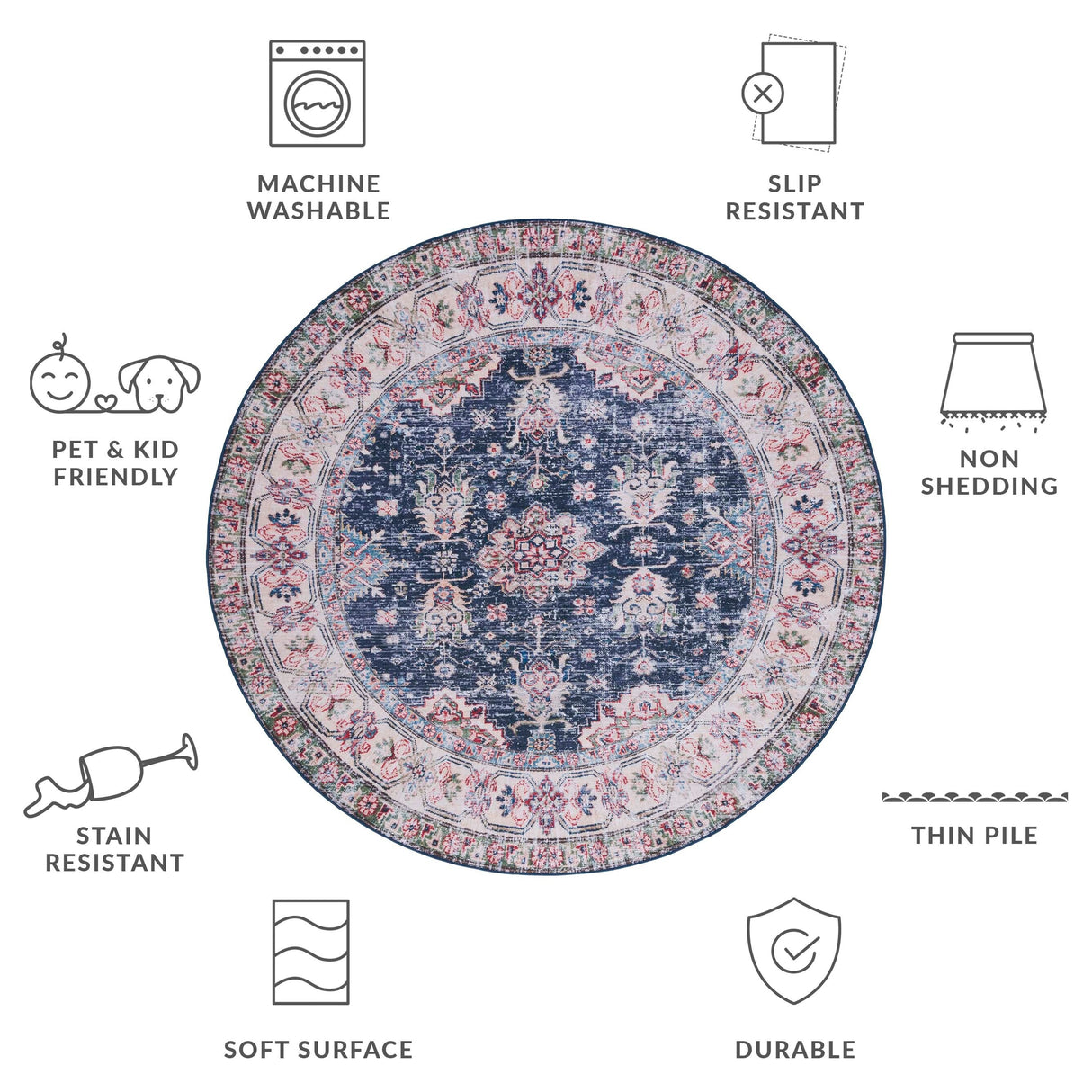 SAFAVIEH Tucson Machine Washable Slip Resistant Daisie Oriental Rug