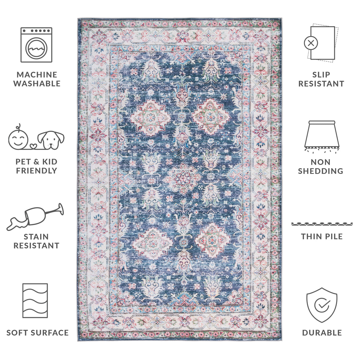 SAFAVIEH Tucson Machine Washable Slip Resistant Fraida Oriental Rug