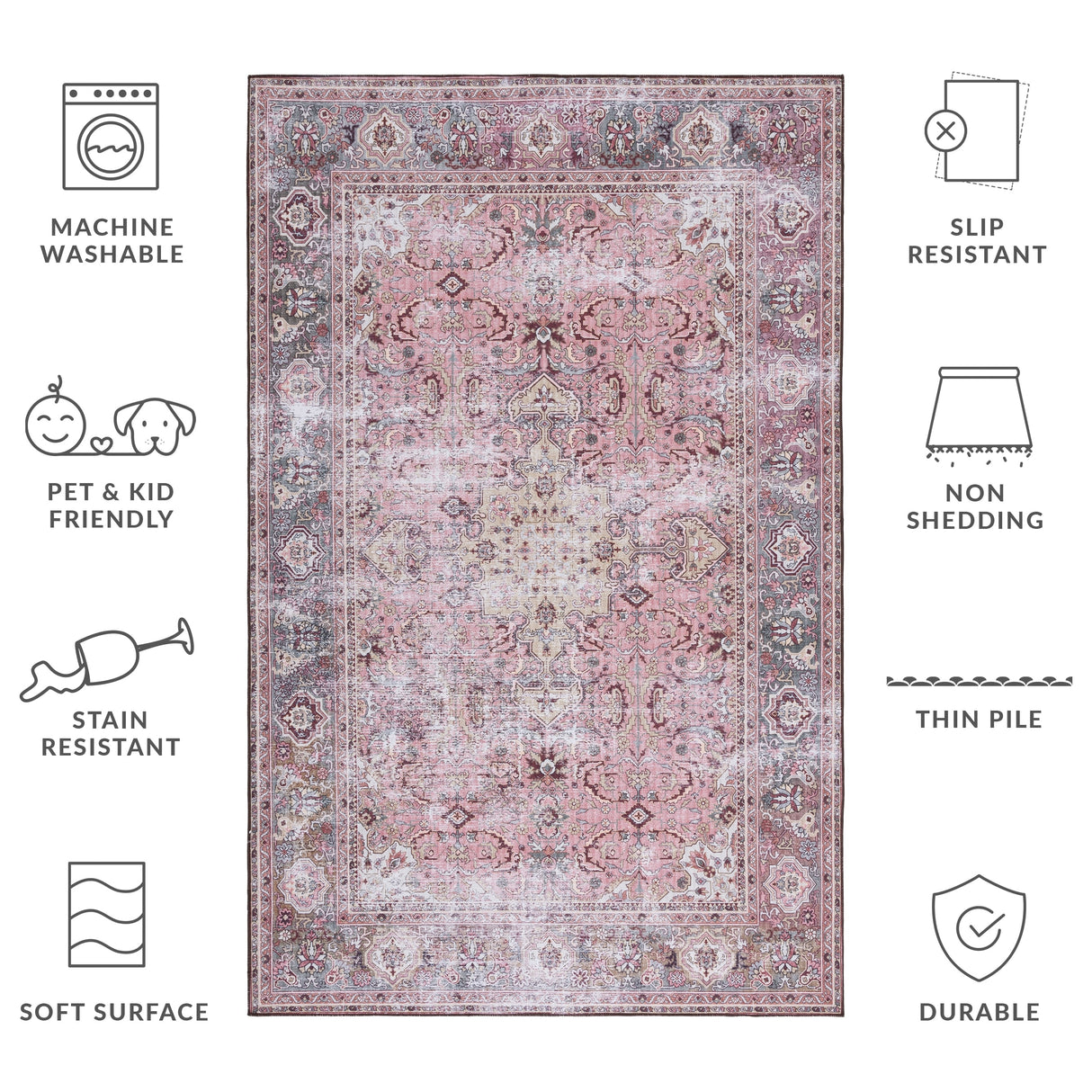 SAFAVIEH Tucson Machine Washable Slip Resistant Jeanne Traditional Rug