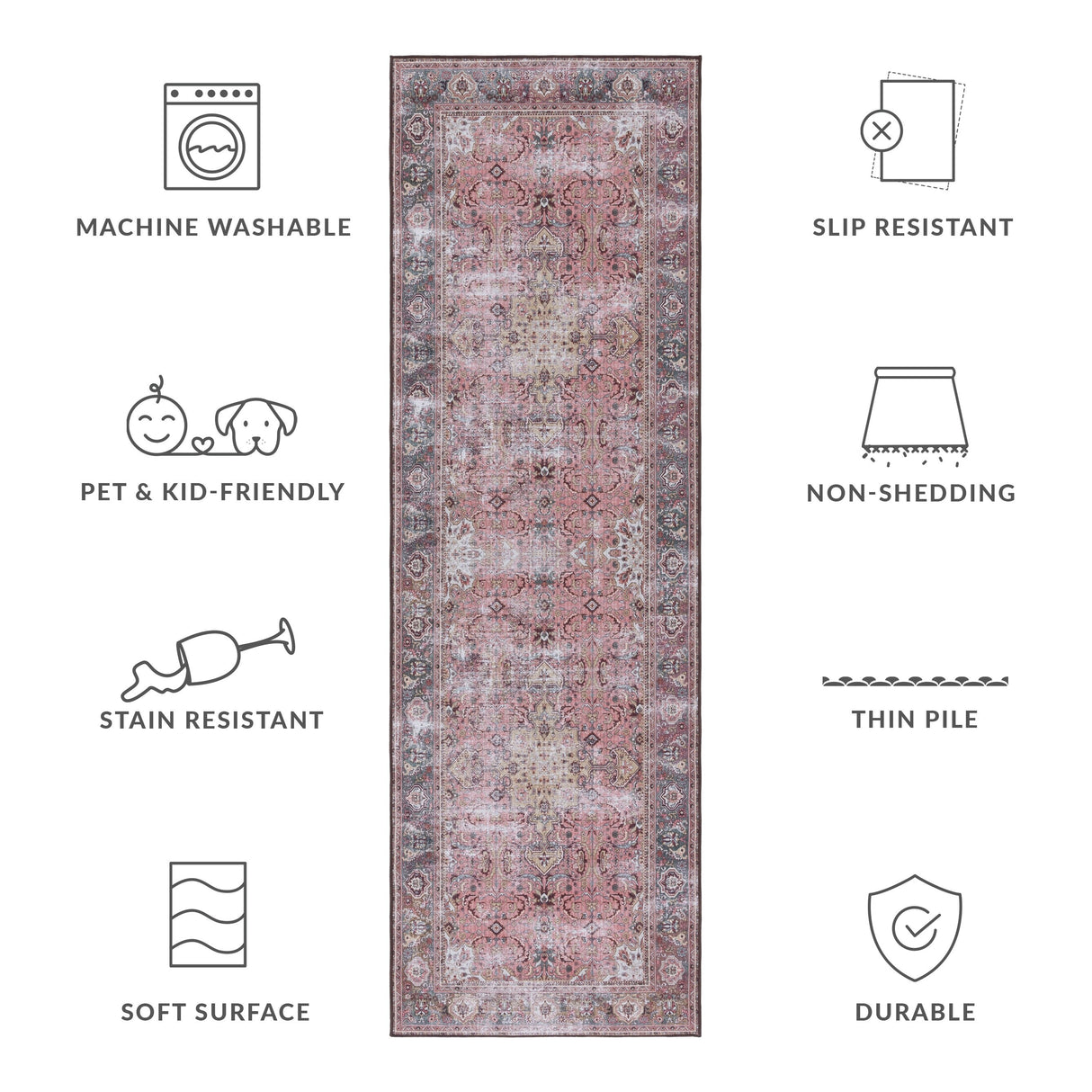 SAFAVIEH Tucson Machine Washable Slip Resistant Jeanne Traditional Rug