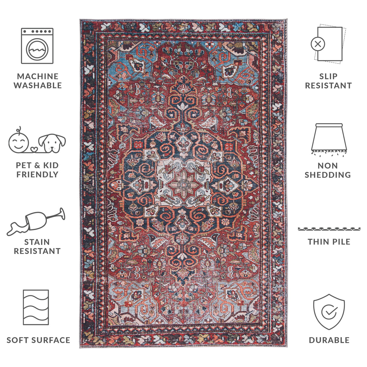 SAFAVIEH Tucson Machine Washable Slip Resistant Kizzie Oriental Rug