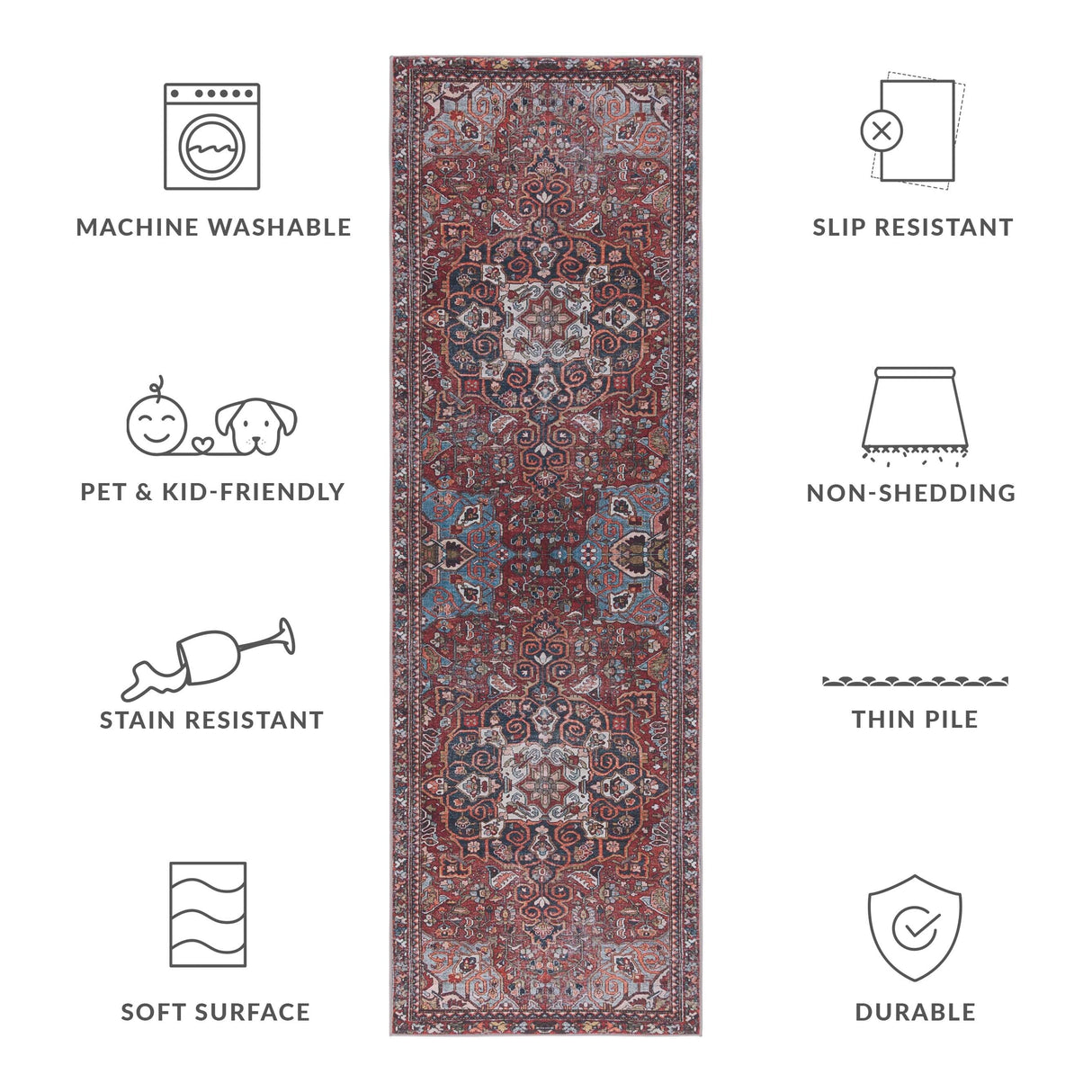 SAFAVIEH Tucson Machine Washable Slip Resistant Kizzie Oriental Rug