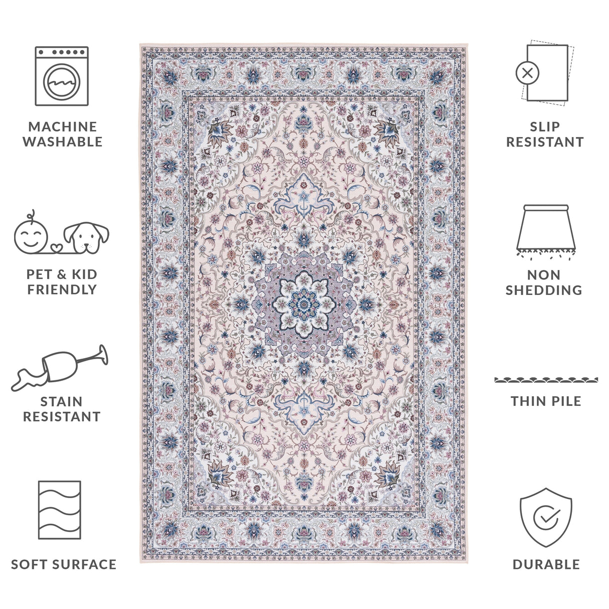 SAFAVIEH Tucson Machine Washable Slip Resistant Koidula Traditional Rug