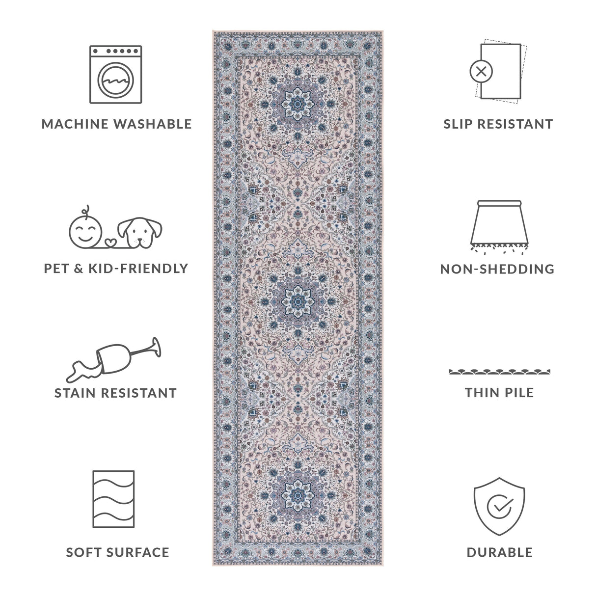 SAFAVIEH Tucson Machine Washable Slip Resistant Koidula Traditional Rug