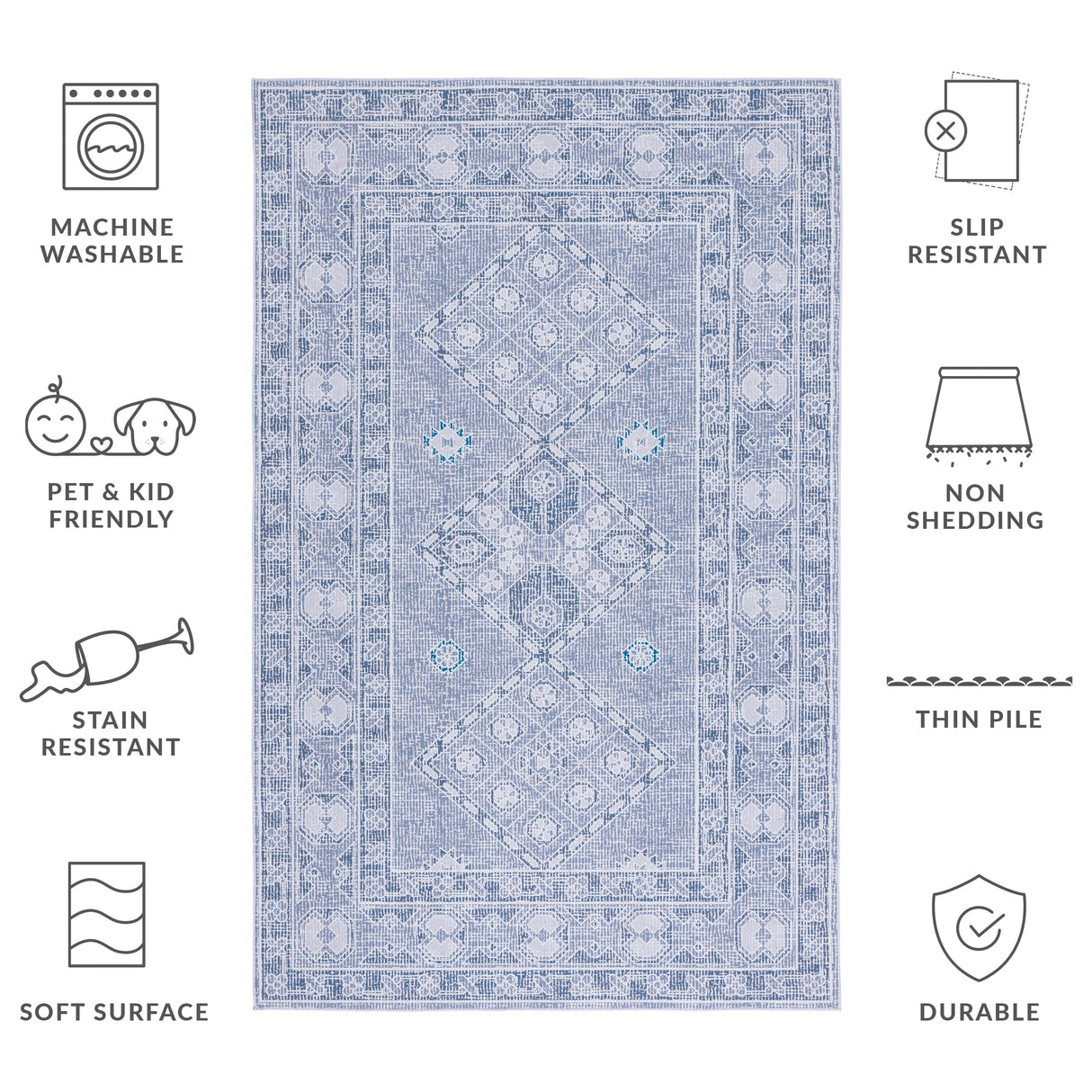 SAFAVIEH Tucson Machine Washable Slip Resistant Lotta Traditional Rug