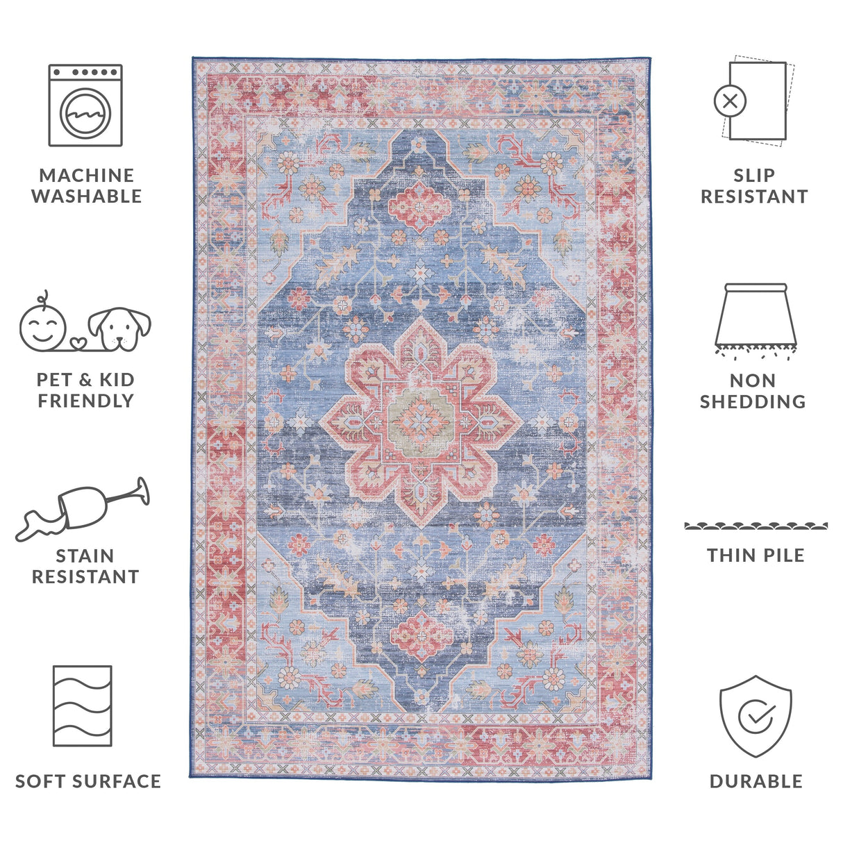 SAFAVIEH Tucson Machine Washable Slip Resistant Mallie Oriental Medallion