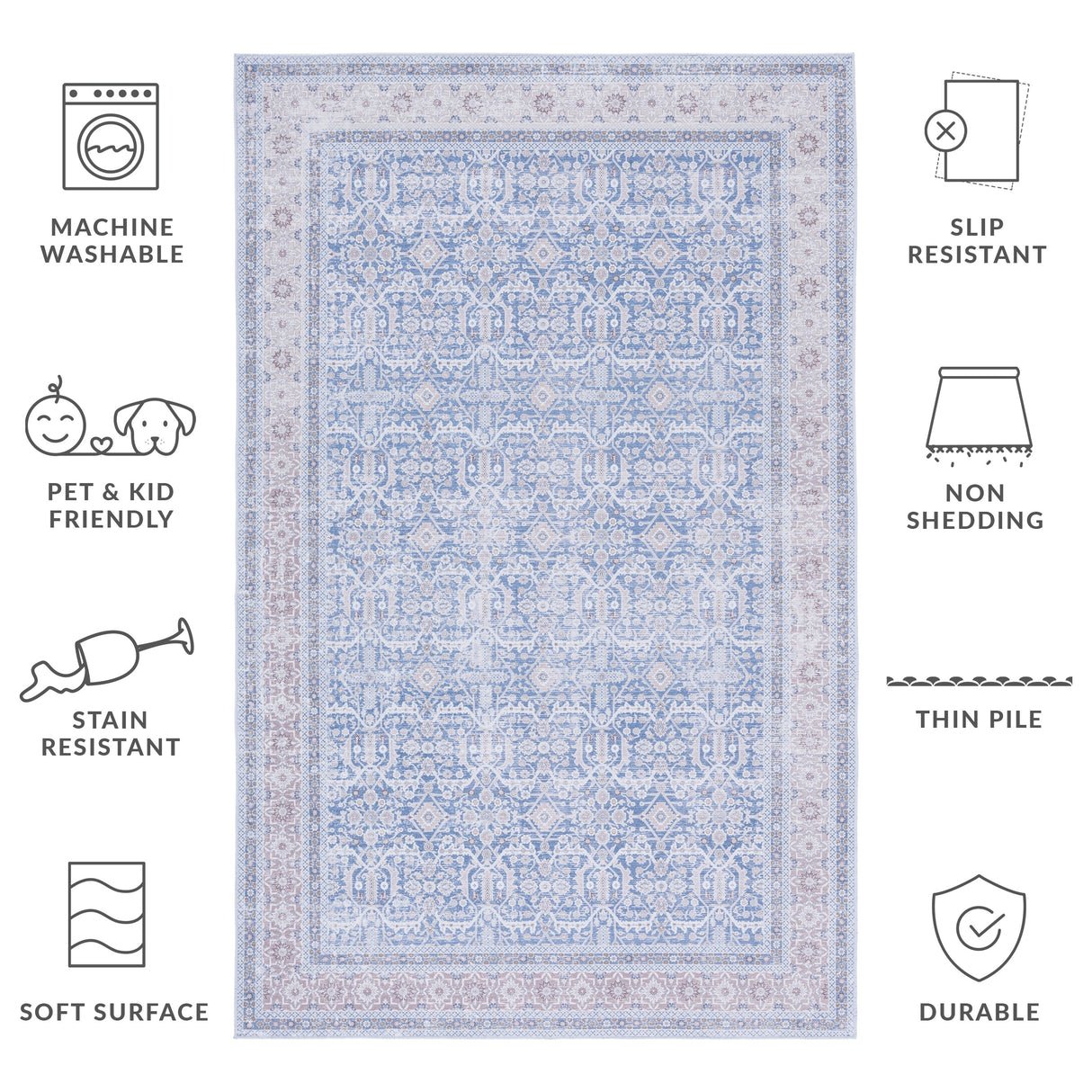 SAFAVIEH Tucson Machine Washable Slip Resistant Nelja Oriental Rug