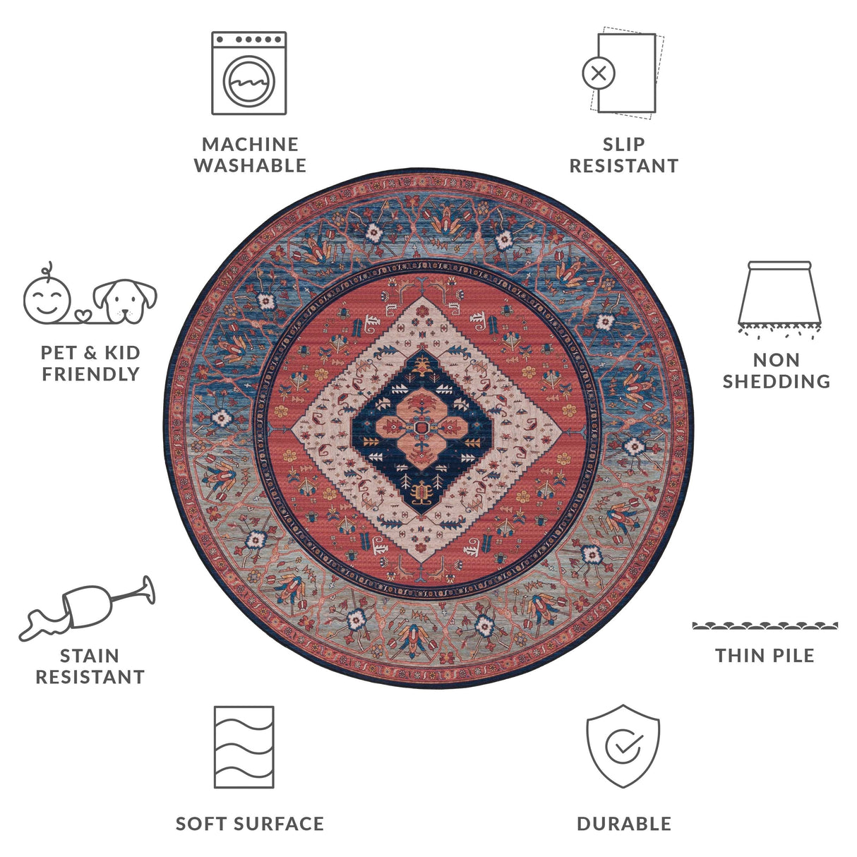 SAFAVIEH Tucson Machine Washable Slip Resistant Ozden Traditional Rug