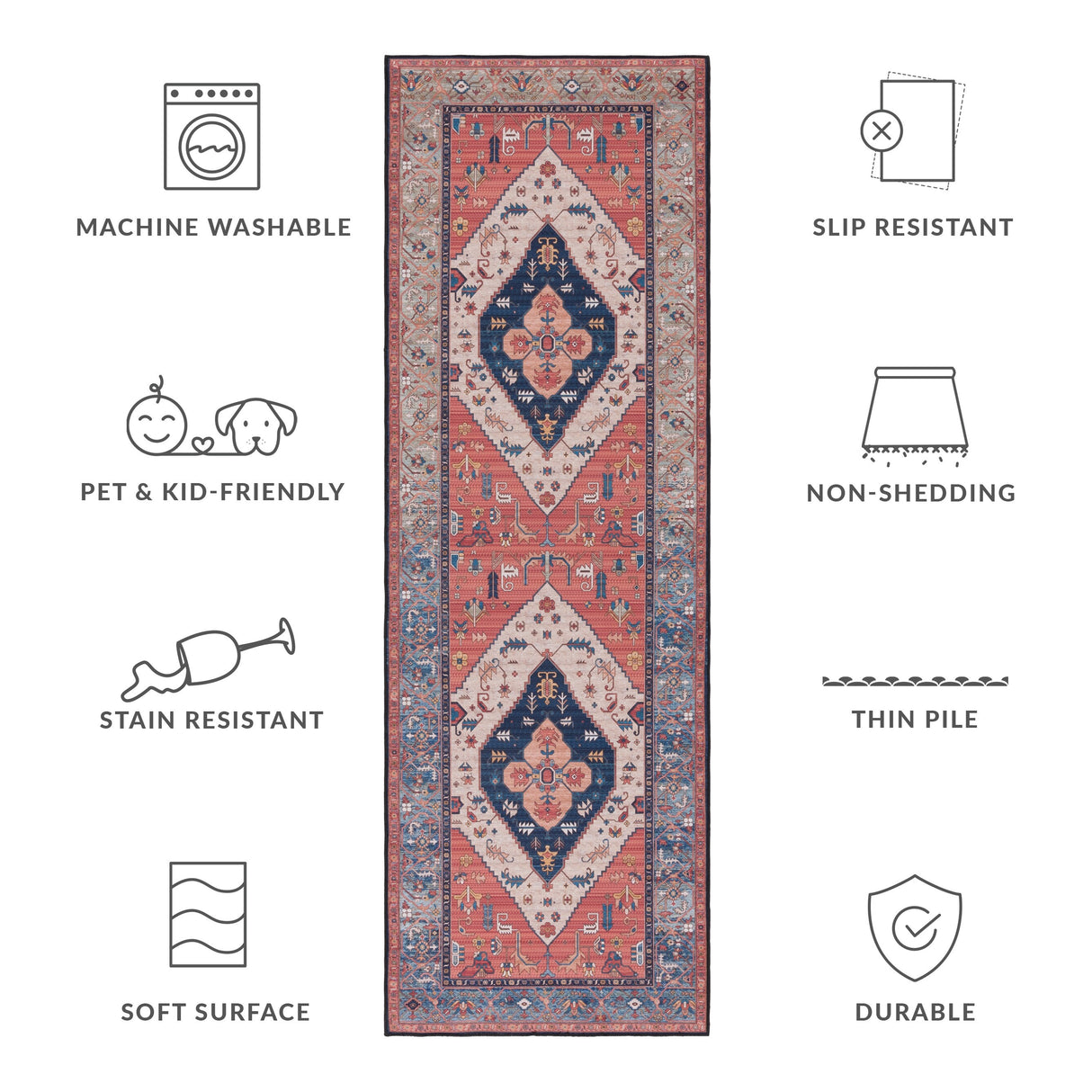 SAFAVIEH Tucson Machine Washable Slip Resistant Ozden Traditional Rug