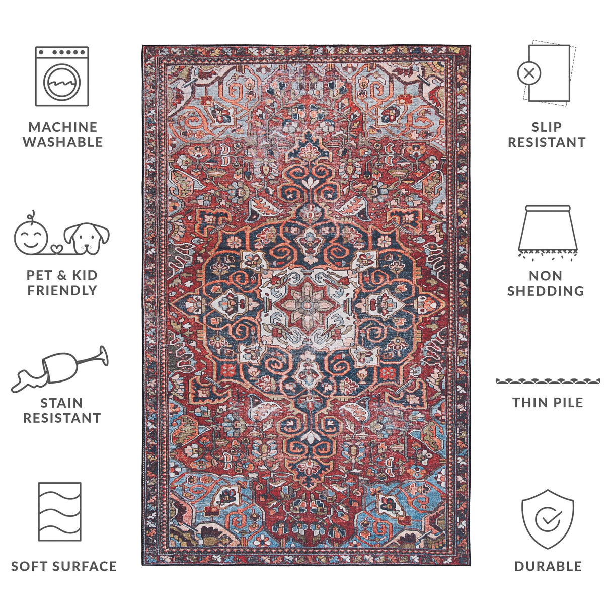 SAFAVIEH Tucson Machine Washable Slip Resistant Rachael Oriental Rug