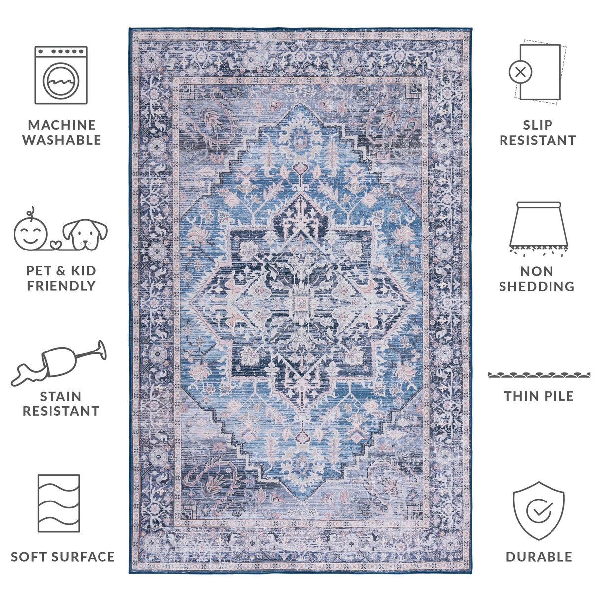 SAFAVIEH Tucson Machine Washable Slip Resistant Sina Traditional Rug