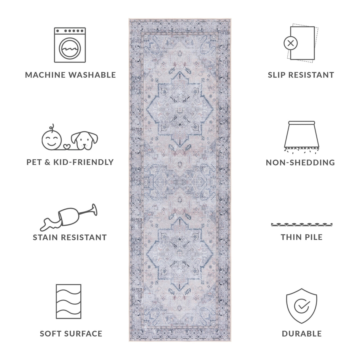 SAFAVIEH Tucson Machine Washable Slip Resistant Sina Traditional Rug