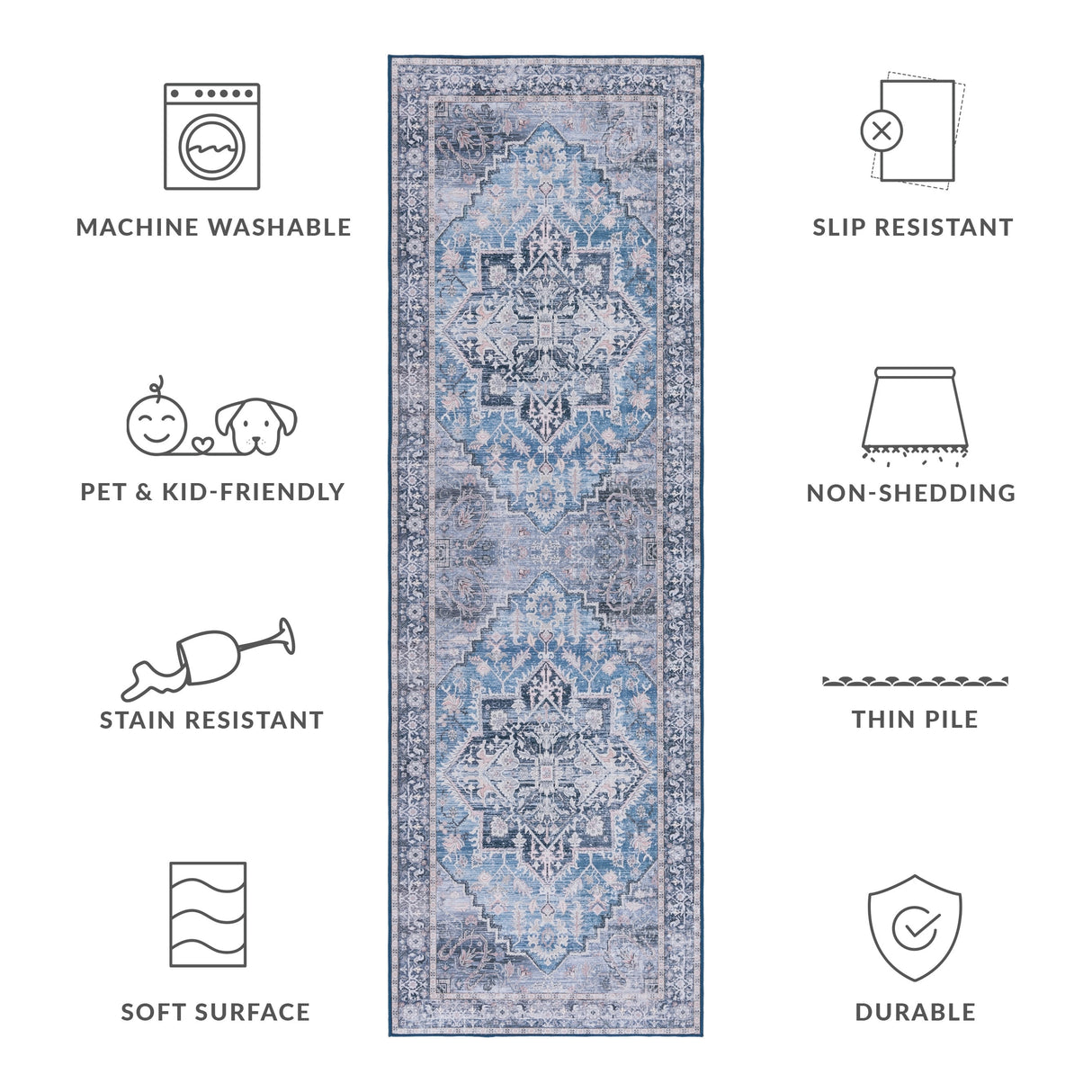 SAFAVIEH Tucson Machine Washable Slip Resistant Sina Traditional Rug