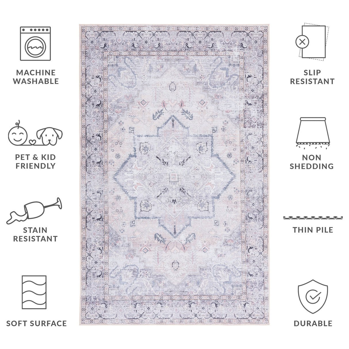 SAFAVIEH Tucson Machine Washable Slip Resistant Sina Traditional Rug