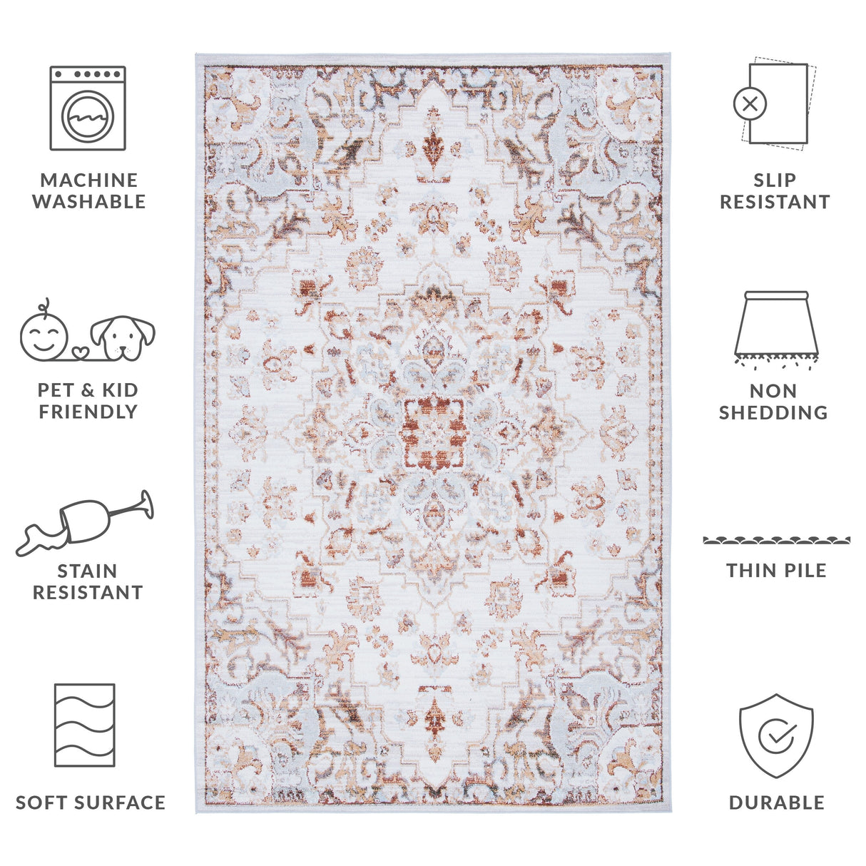 SAFAVIEH Tucson Machine Washable Slip Resistant Theodora Oriental Medallion