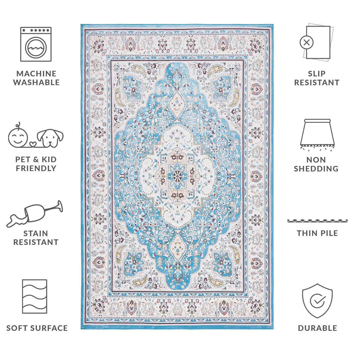 SAFAVIEH Tucson Machine Washable Slip Resistant Willa Traditional Rug