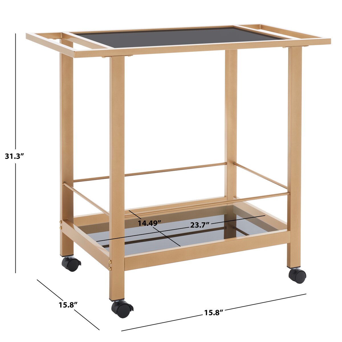 SAFAVIEH Verona 2-Tier Bar Cart with Handles - 35" L x 16" W x 31" H - 35Wx16Dx31H