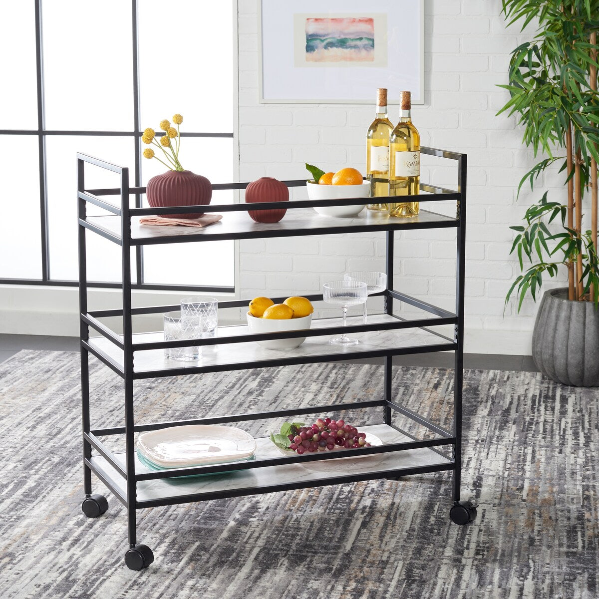 SAFAVIEH Vertie 3 Tier Bar Cart - 34" L x 16" W x 36" H - 34Wx16Dx36H