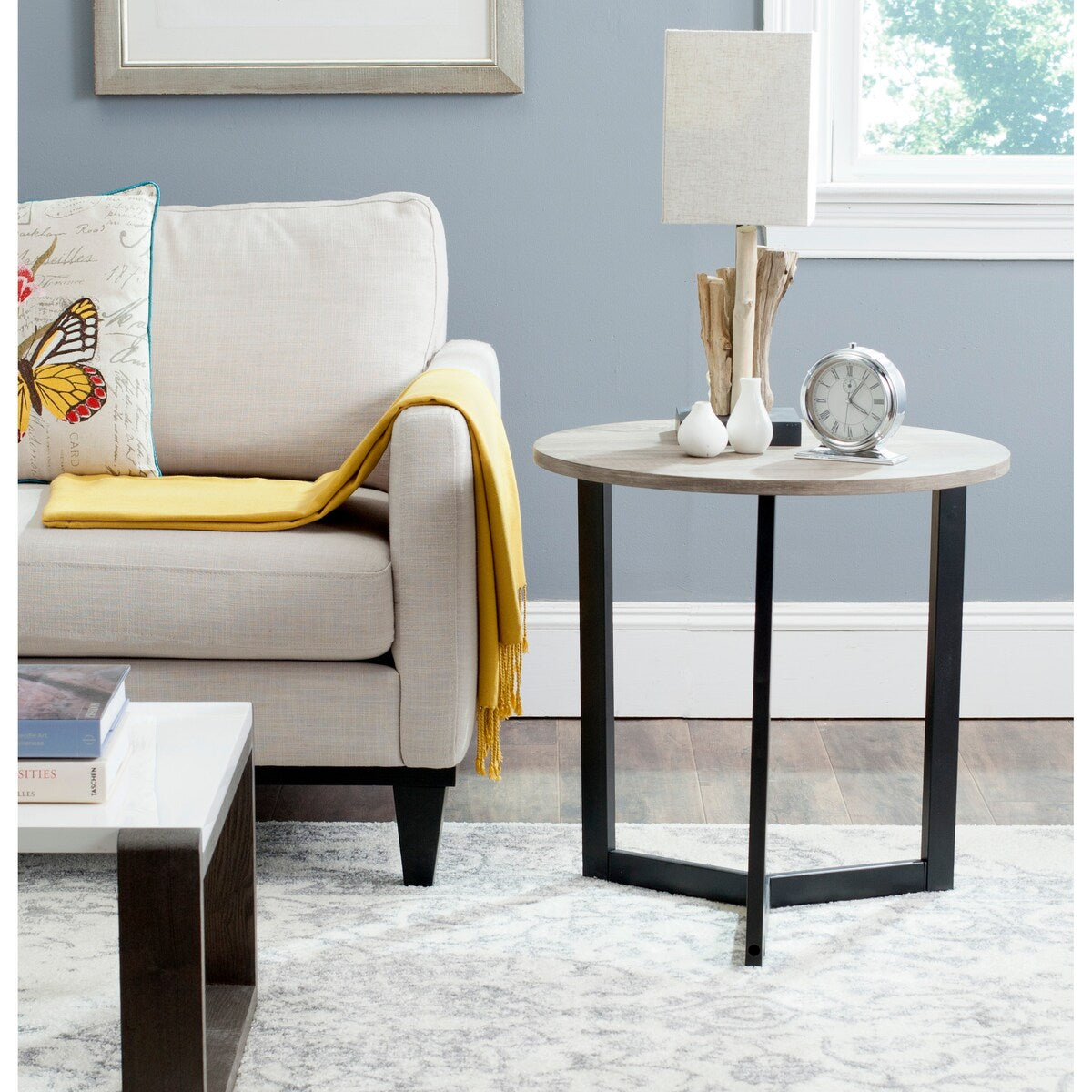 SAFAVIEH Vicki Mid-Century Modern Wood Oak/ Black End Table - 22.8" x 22.8" x 22.8" - 23Wx23Dx23H