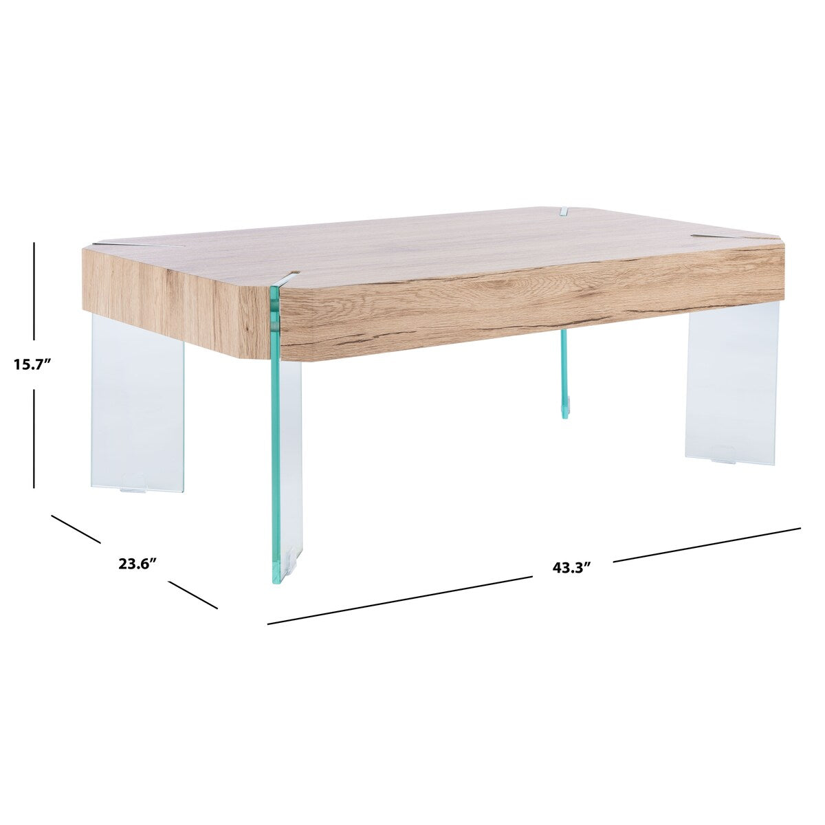 SAFAVIEH Vira Glass Rectangular Coffee Table - 43.3" W x 23.6" L x 15.7" H - 43Wx24Dx16H