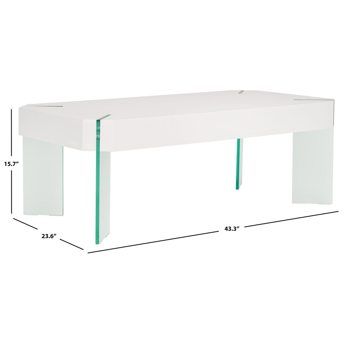 SAFAVIEH Vira Glass Rectangular Coffee Table - 43.3" W x 23.6" L x 15.7" H - 43Wx24Dx16H