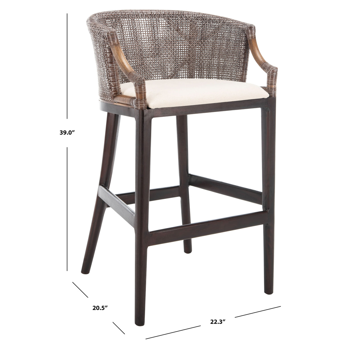 SAFAVIEH Virona Rattan 30-inch Bar Stool - 22.3" W x 20.5" L x 39" H - 22Wx21Dx39H