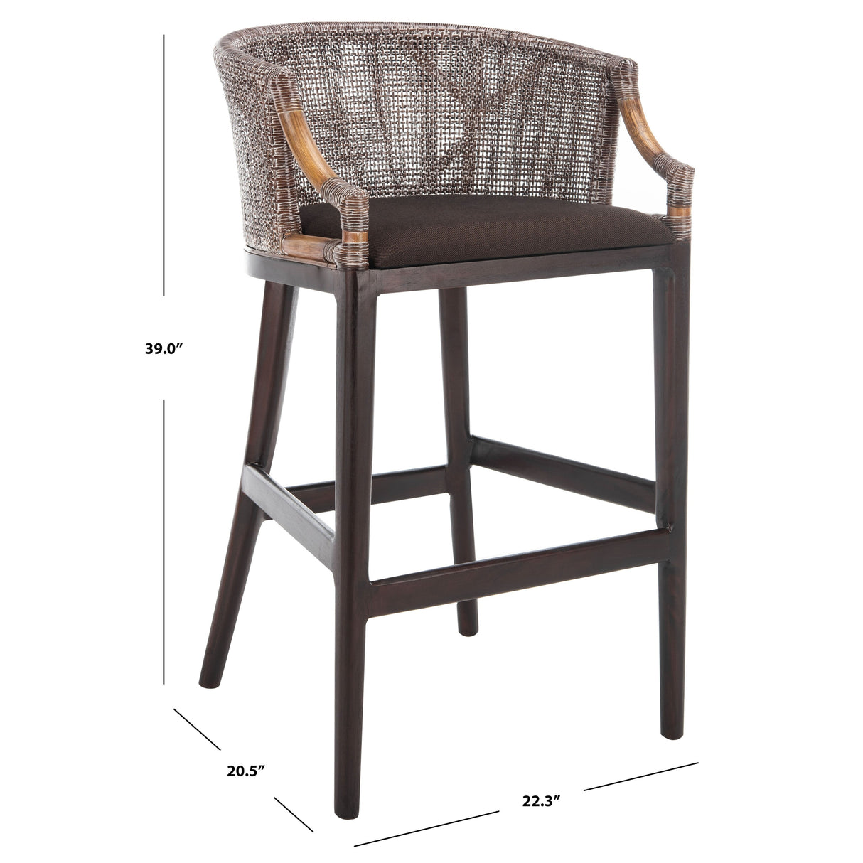 SAFAVIEH Virona Rattan 30-inch Bar Stool - 22.3" W x 20.5" L x 39" H - 22Wx21Dx39H