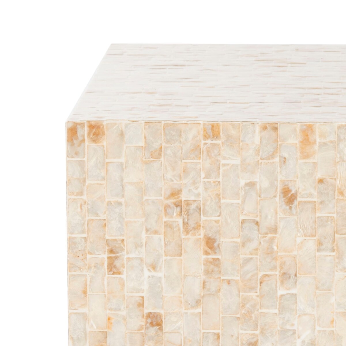 SAFAVIEH Vittoria Beige/ Gold Rectangular Mosaic Side Table - 14.2" x 14.2" x 18.9" - 14Wx14Dx19H