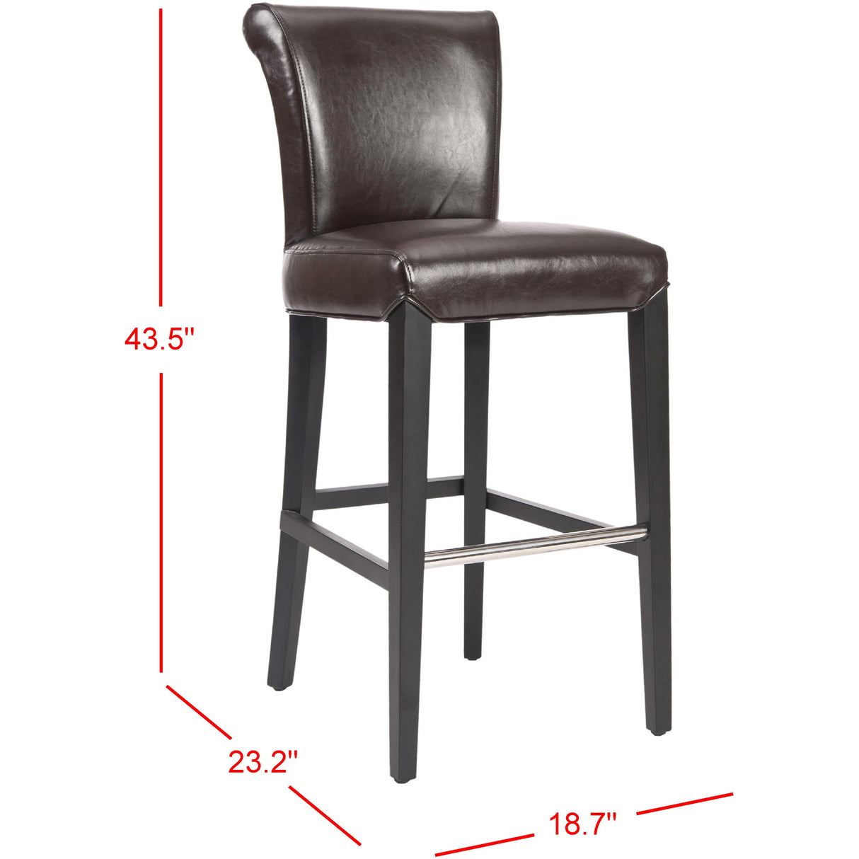 SAFAVIEH Yasmin Black Leather 29-inch Bar Stool - 19Wx23Dx44H