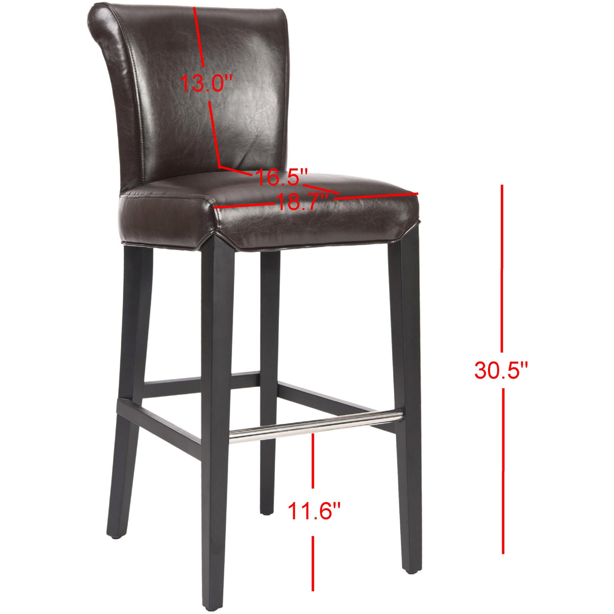 SAFAVIEH Yasmin Black Leather 29-inch Bar Stool - 19Wx23Dx44H