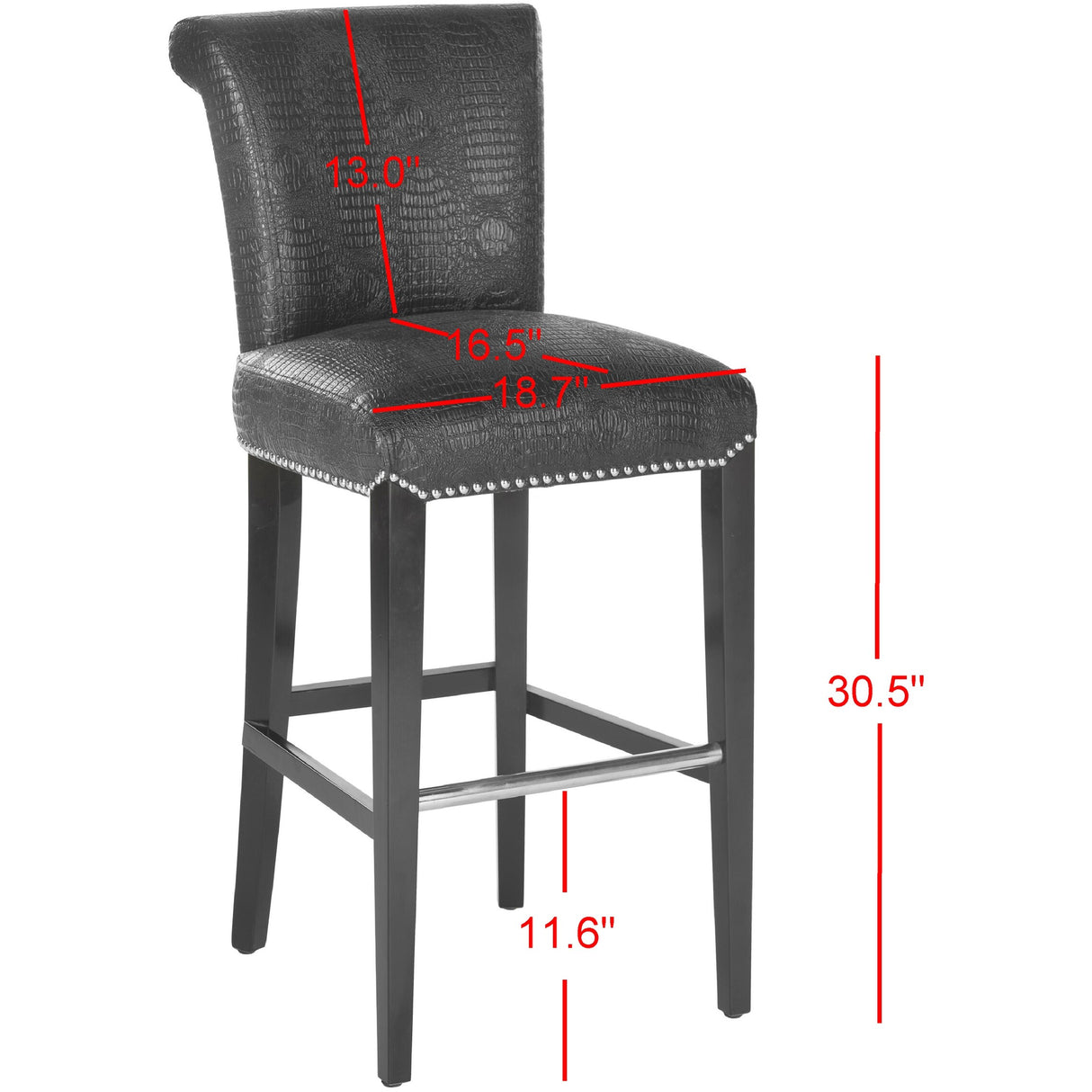 SAFAVIEH Yasmin Black Leather 29-inch Bar Stool - 19Wx23Dx44H