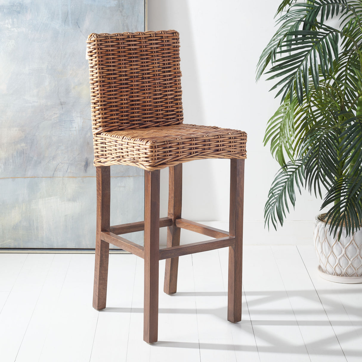 SAFAVIEH Yuna Rattan 30-inch Bar Stool - 20.1" W x 18.5" L x 43.3" H - 20Wx19Dx43H