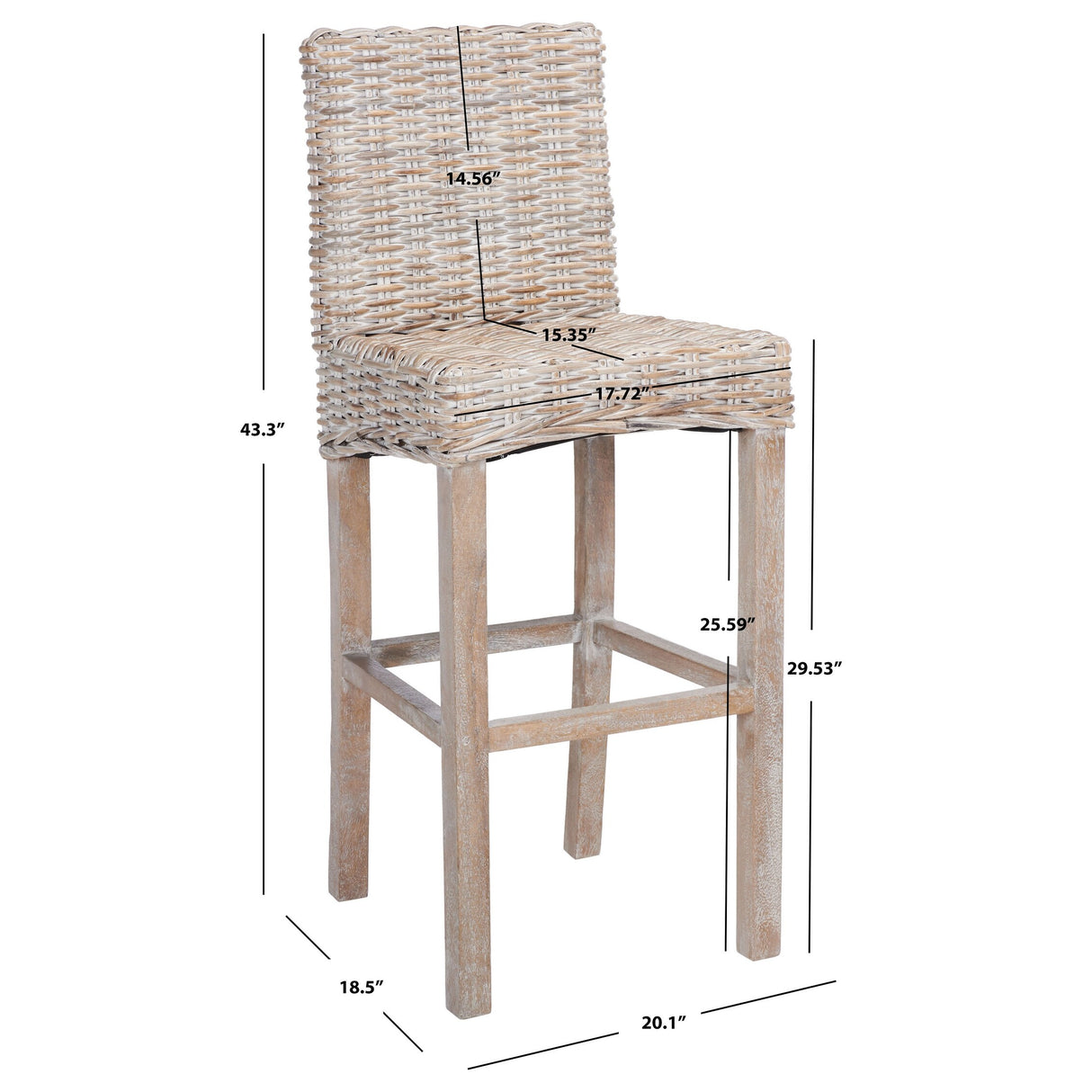 SAFAVIEH Yuna Rattan 30-inch Bar Stool - 20.1" W x 18.5" L x 43.3" H - 20Wx19Dx43H