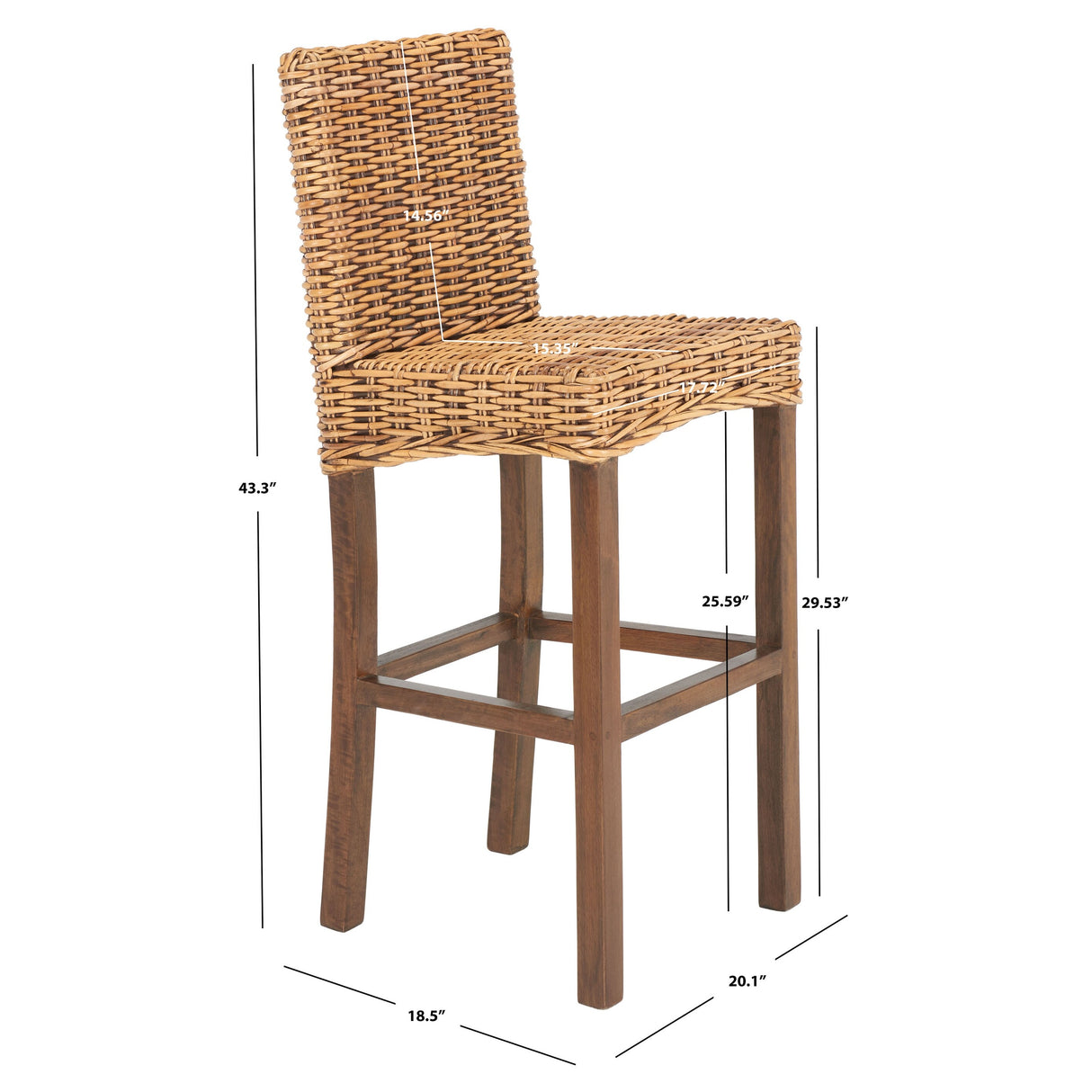 SAFAVIEH Yuna Rattan 30-inch Bar Stool - 20.1" W x 18.5" L x 43.3" H - 20Wx19Dx43H