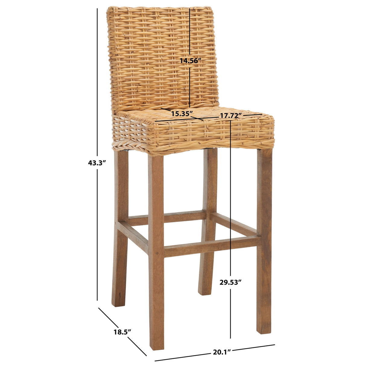 SAFAVIEH Yuna Rattan 30-inch Bar Stool - 20.1" W x 18.5" L x 43.3" H - 20Wx19Dx43H