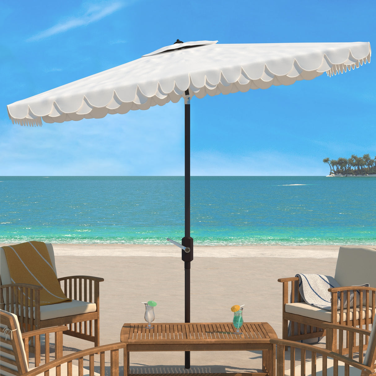 SAFAVIEH Zariah Rectangular 6'x10' Outdoor Umbrella with Valance