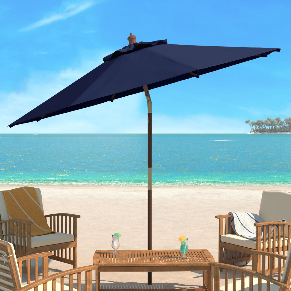 SAFAVIEH Zlatana 9 Ft Wooden Outdoor Umbrella