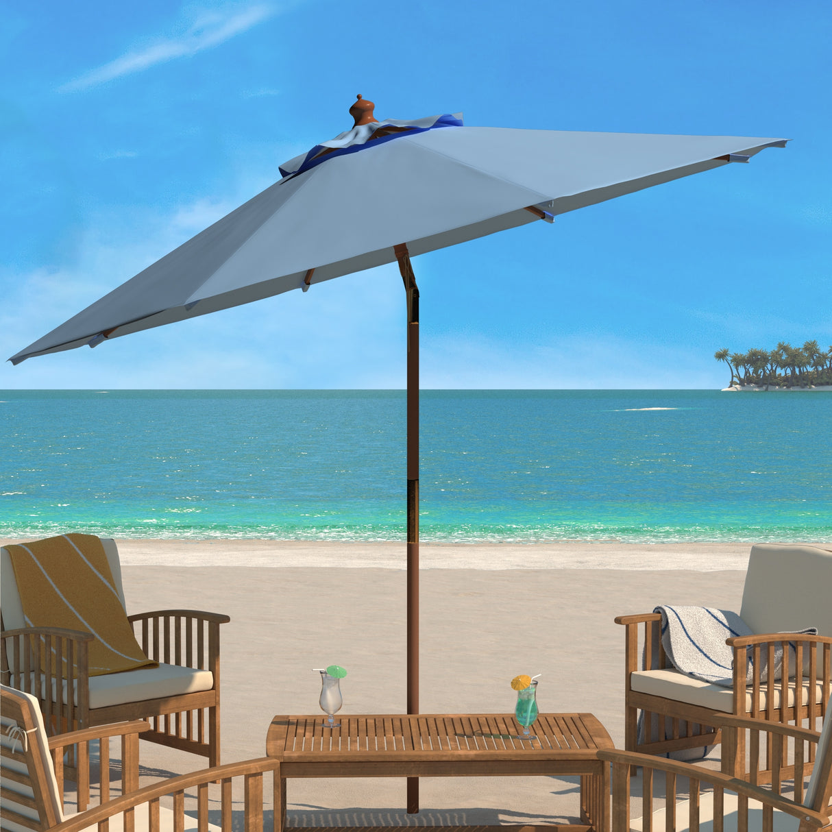 SAFAVIEH Zlatana 9 Ft Wooden Outdoor Umbrella