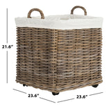 SAFAVIEH Zohreh Rattan Square Baskets with Wheels (Set of 2) - 23.6" x 23.6" x 21.6" - 24Wx24Wx22H