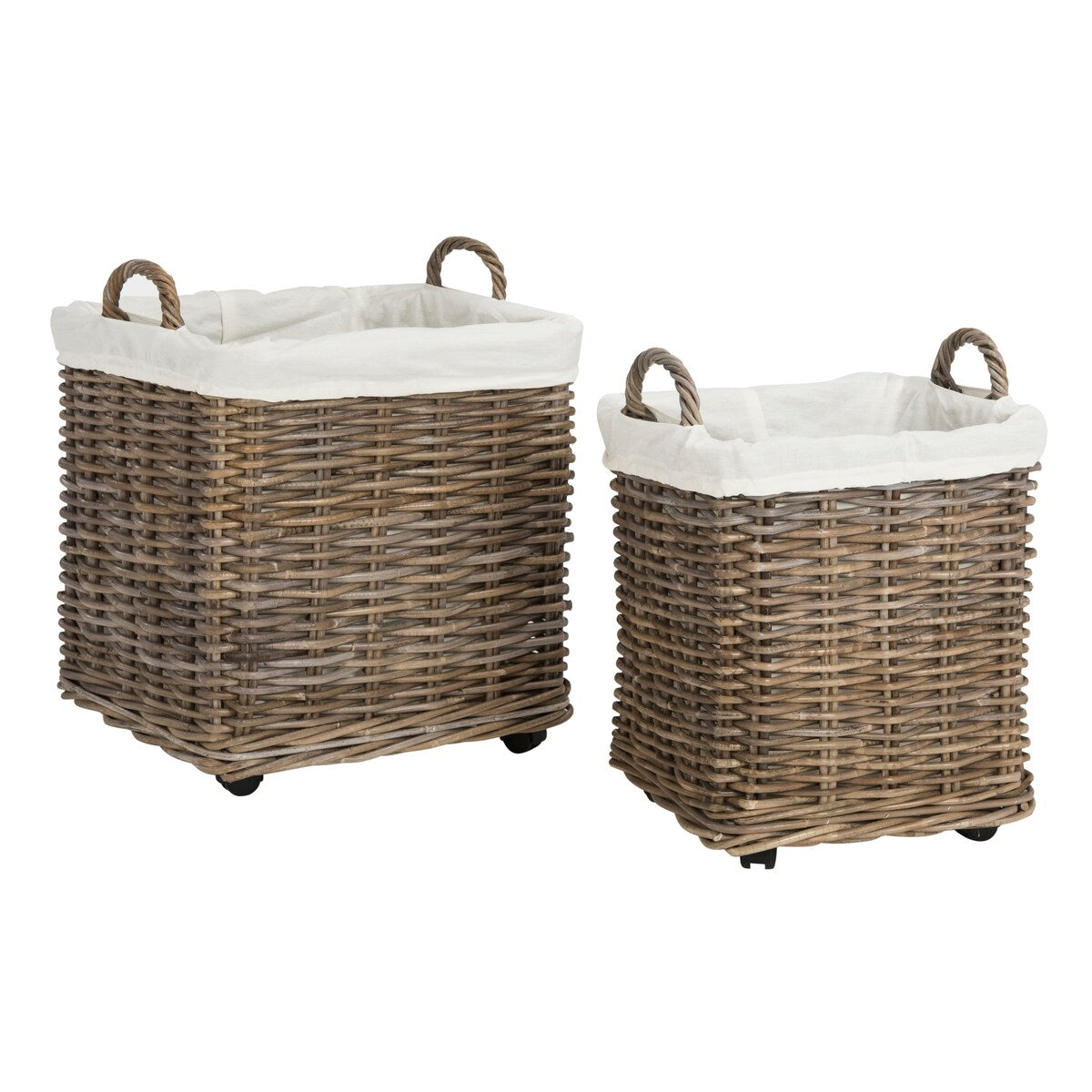 SAFAVIEH Zohreh Rattan Square Baskets with Wheels (Set of 2) - 23.6" x 23.6" x 21.6" - 24Wx24Wx22H